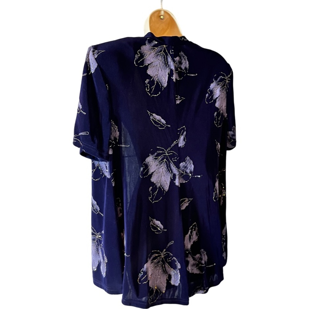 Ladies R & M RICHARDS navy and blue floral short sleeved cardigan dressy church - Picture 10 of 14